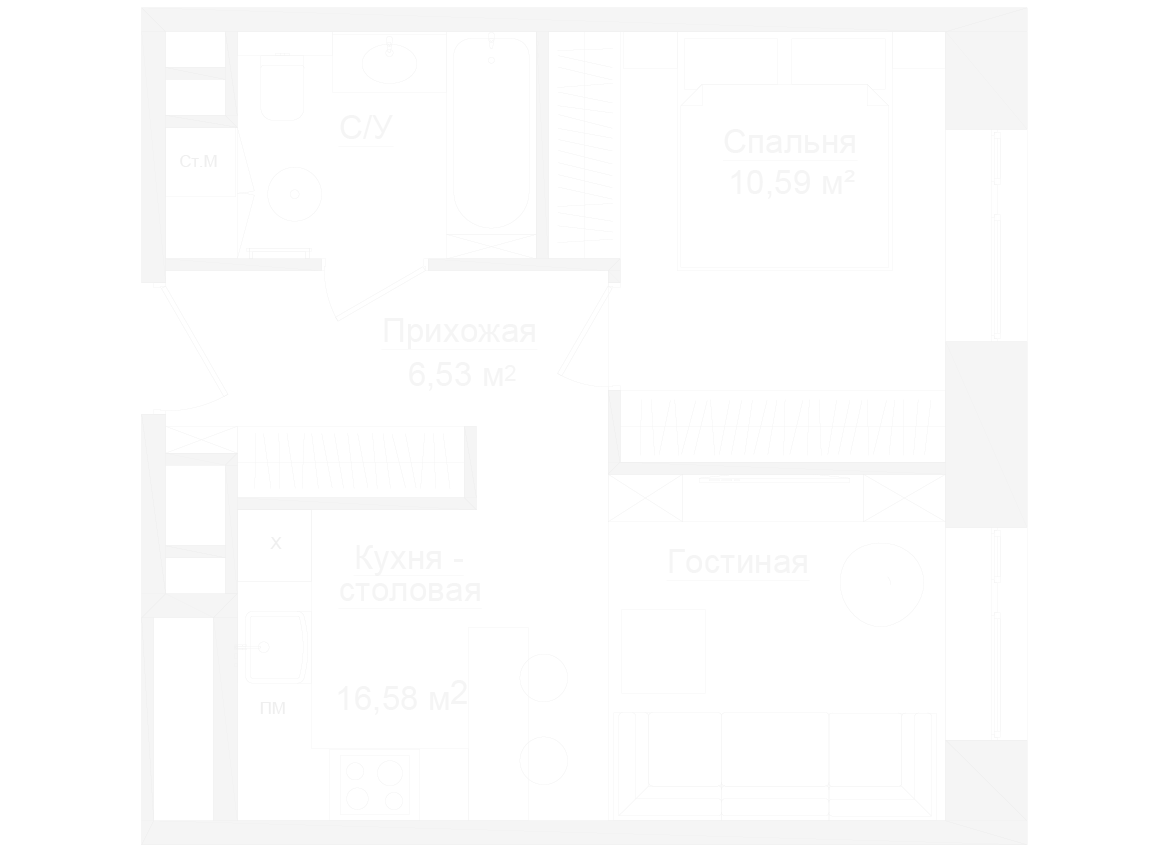 Планировка Долгоруковская 25: 39,5 м²