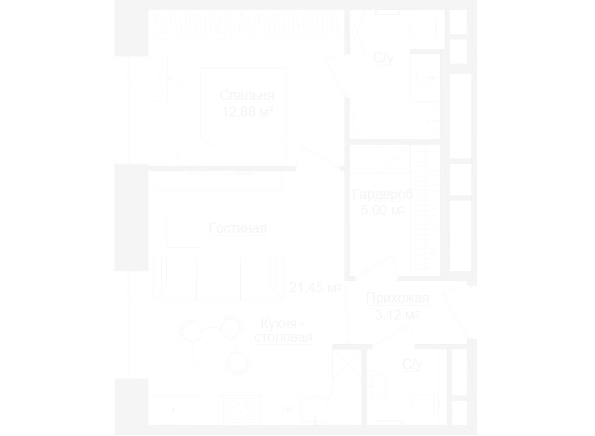 Планировка Долгоруковская 25: 50,4 м²