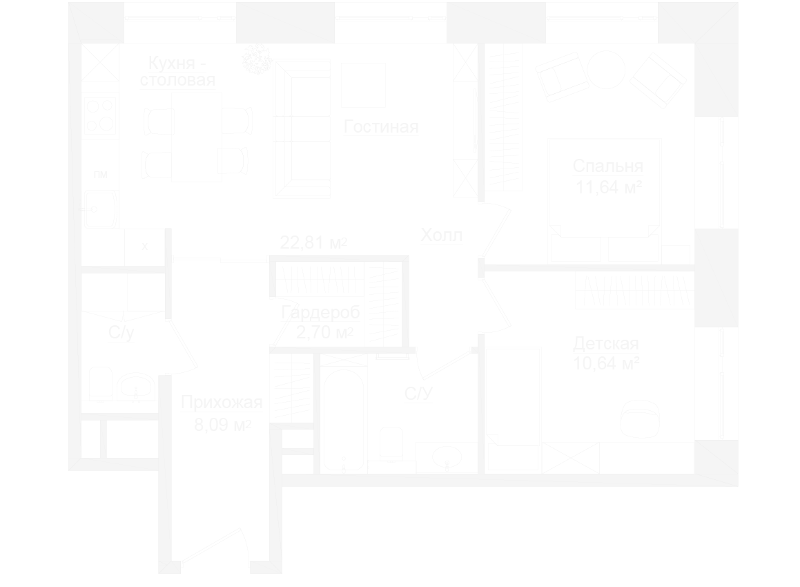 Планировка Долгоруковская 25: 63,4 м²