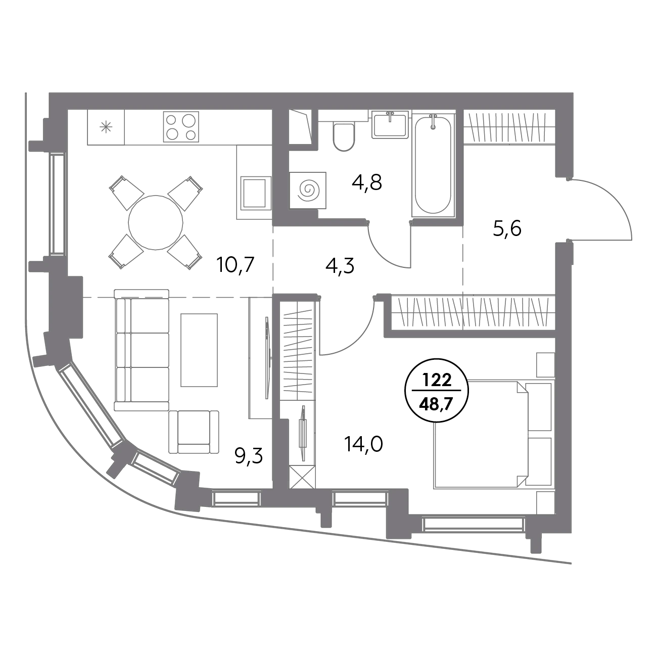 Планировка Дом 56 48,7 м², 122