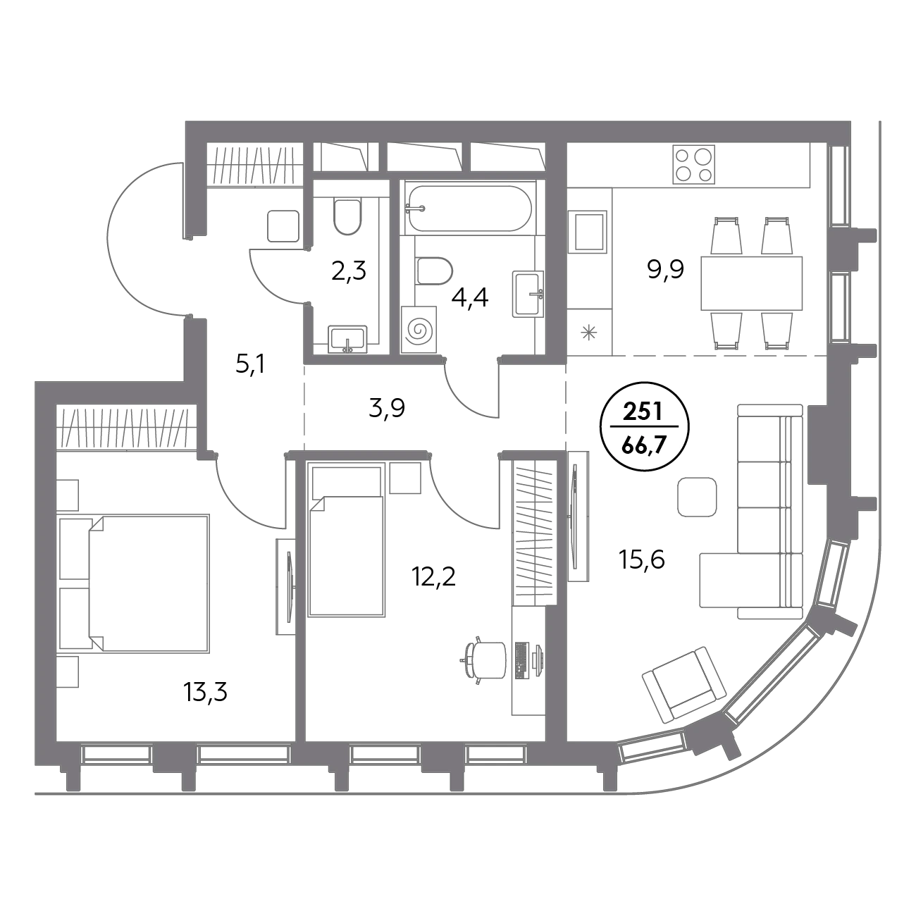 Планировка Дом 56 66,7 м², 251