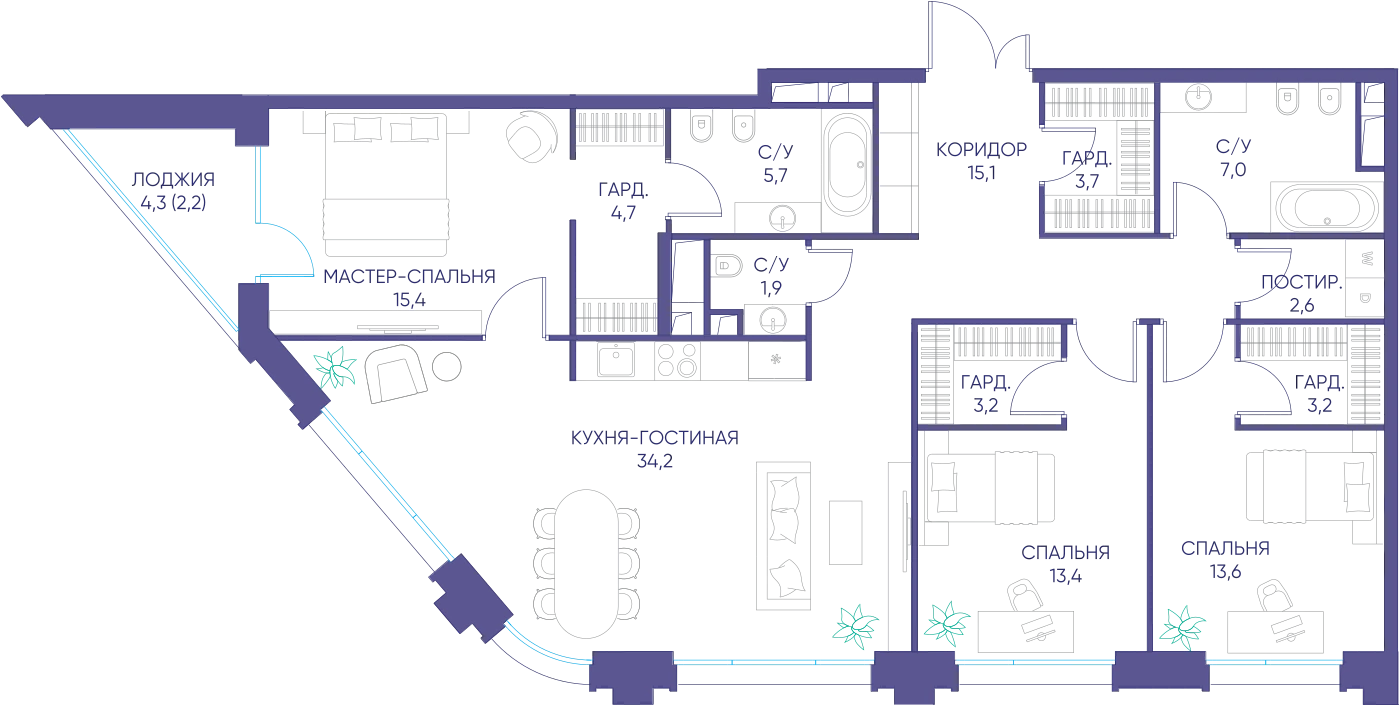 Планировка ДОМ XXII 125,9 м², 150-1-1-340101005