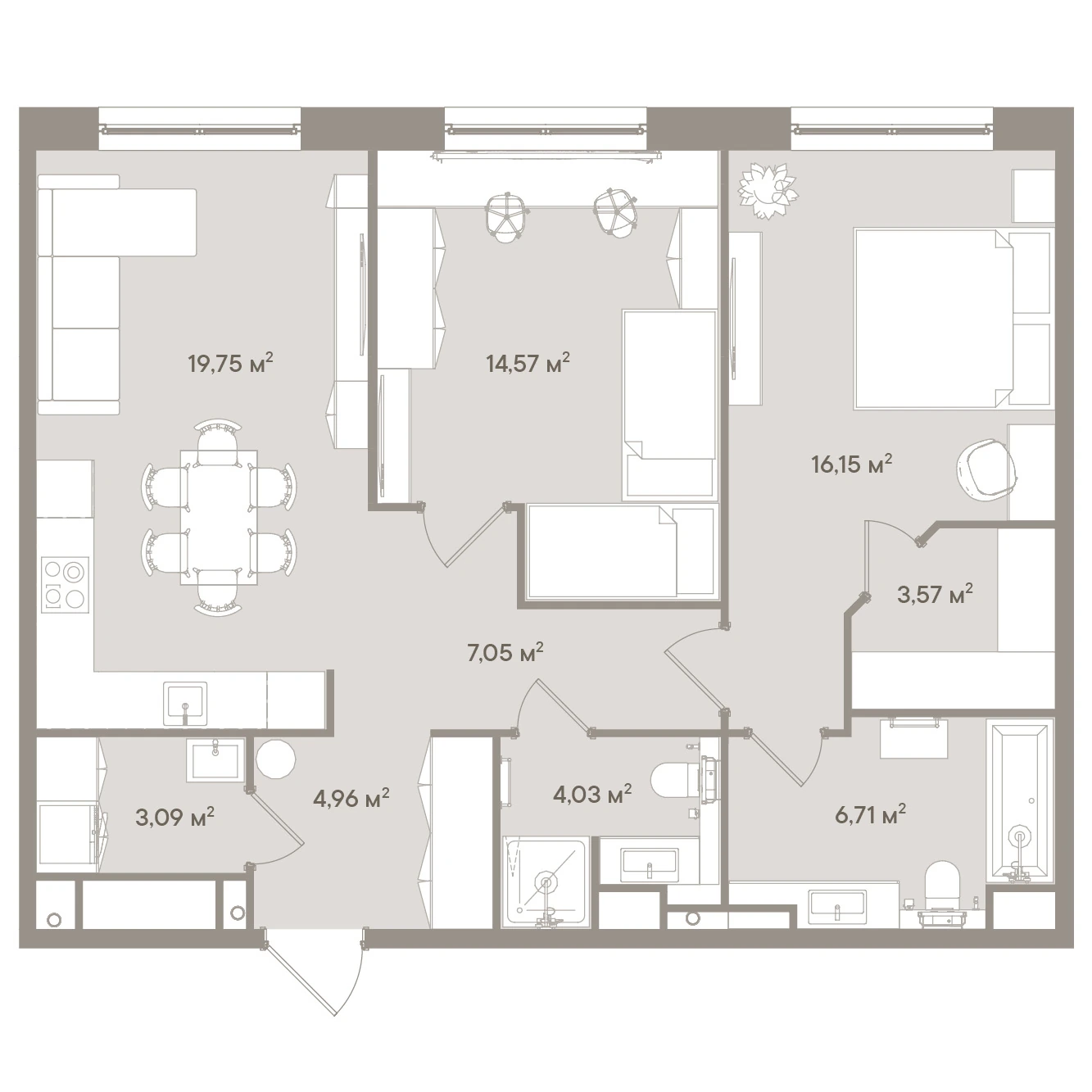 Планировка Д’Оро Милле 79,88 м², 306