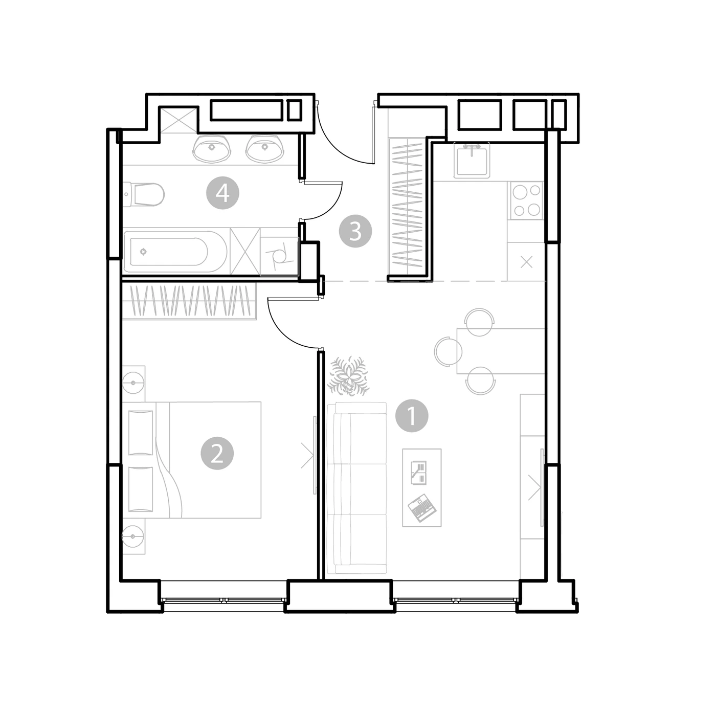 Планировка ЭВОПАРК Сокольники 44,54 м², k1-a331
