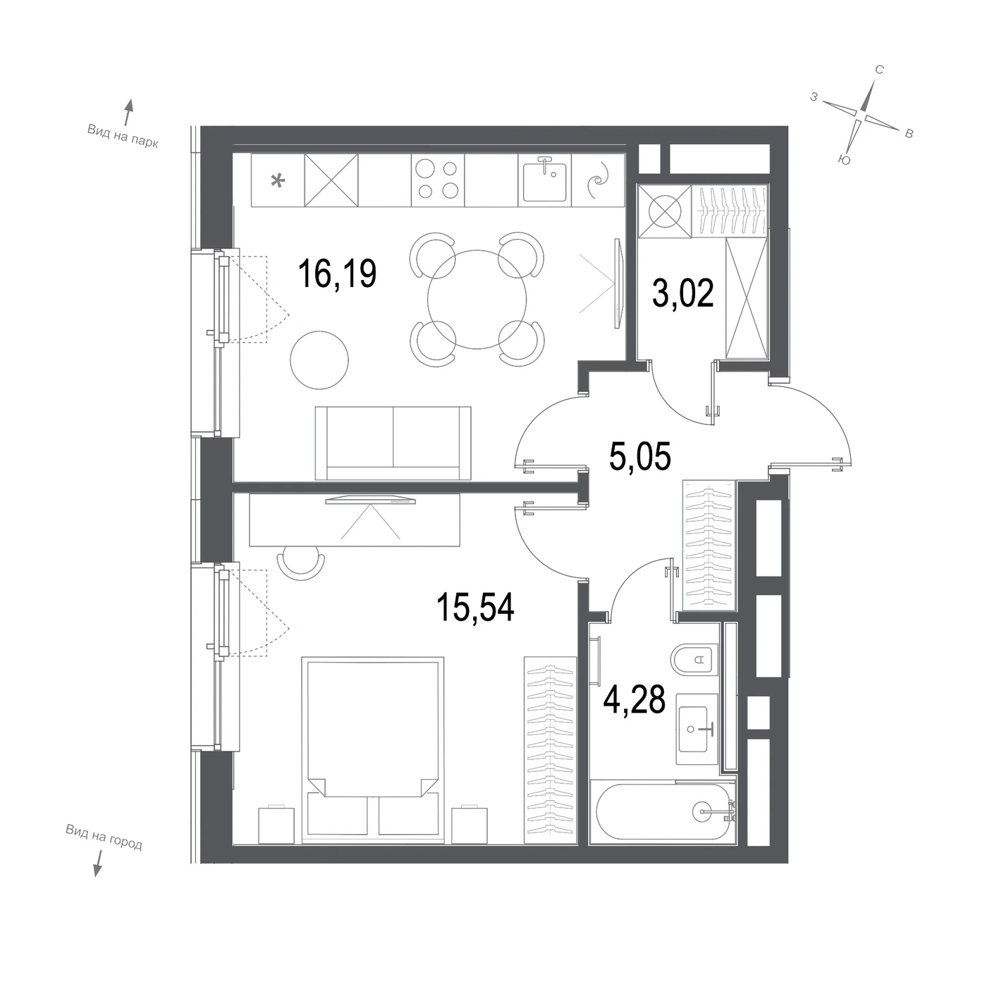 Планировка СберСити — квартал В11 44,08 м², В11_2_11