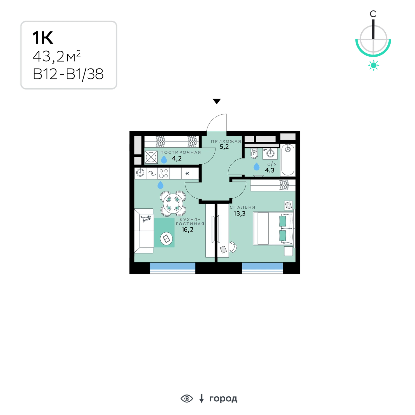 Планировка СберСити — квартал В12 43,2 м², В12_1_38