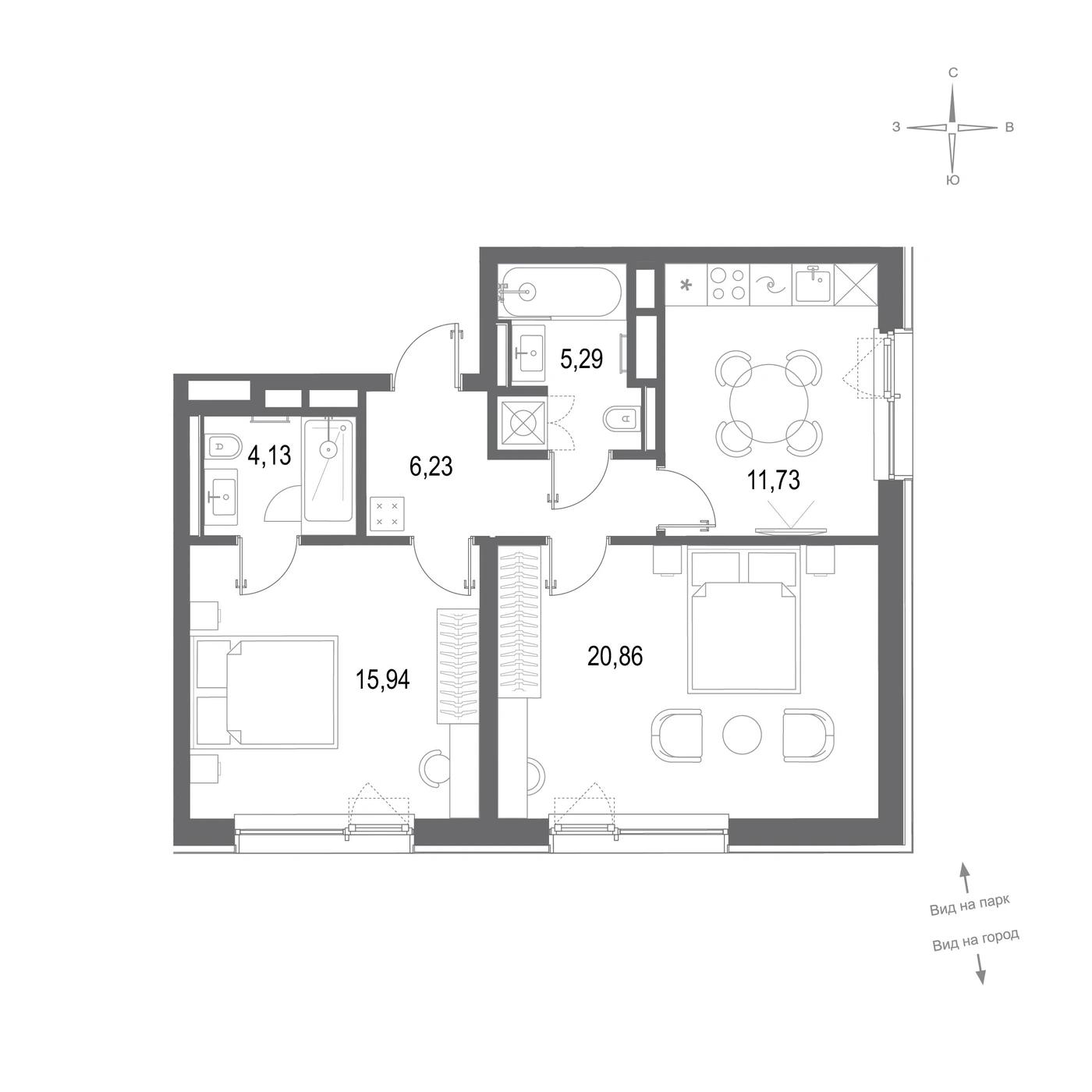 Планировка СберСити — квартал В12 64,18 м², В12_1_37