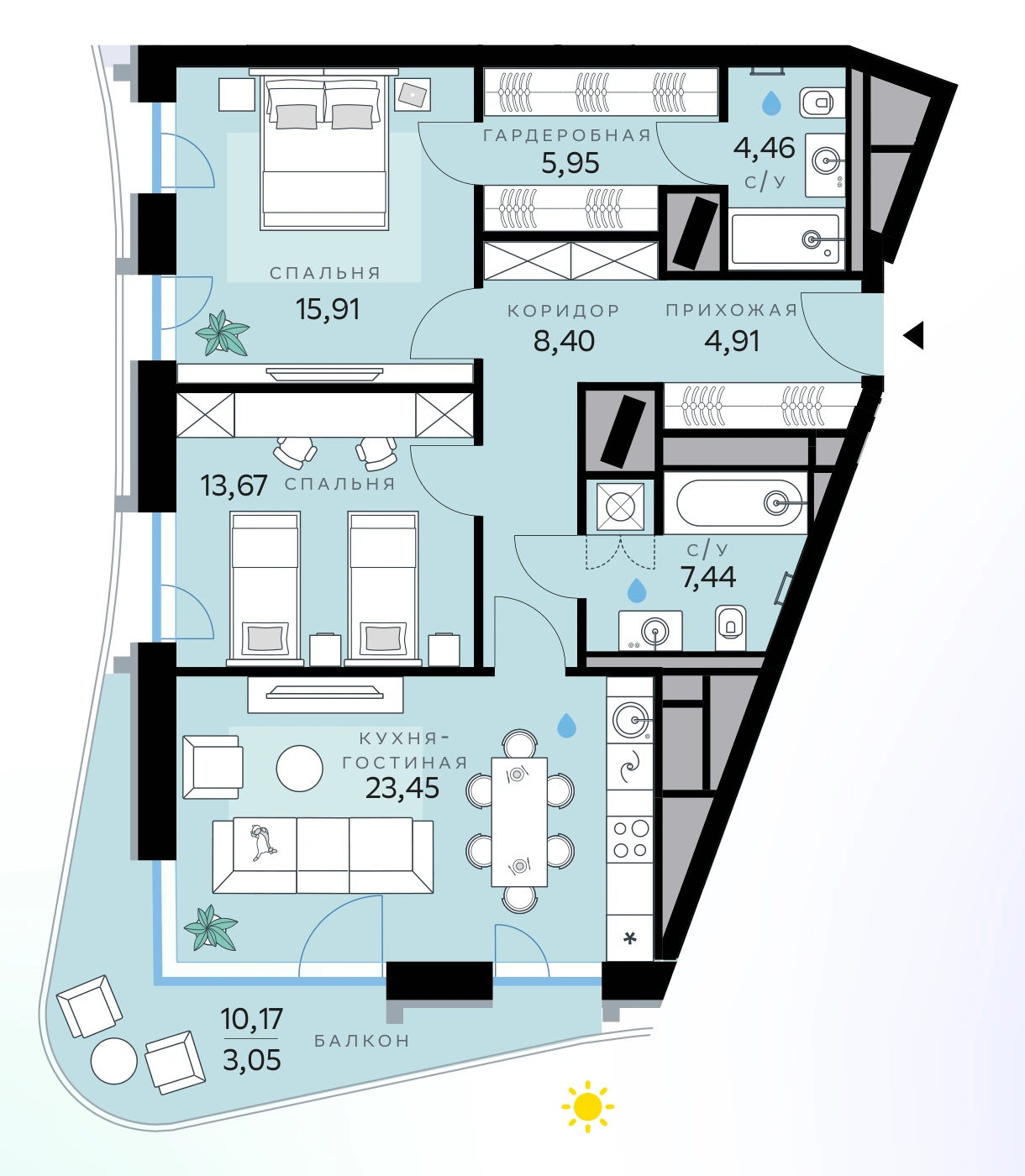 Планировка СберСити — квартал В19 87,24 м², В19 · корпус 1 · №9