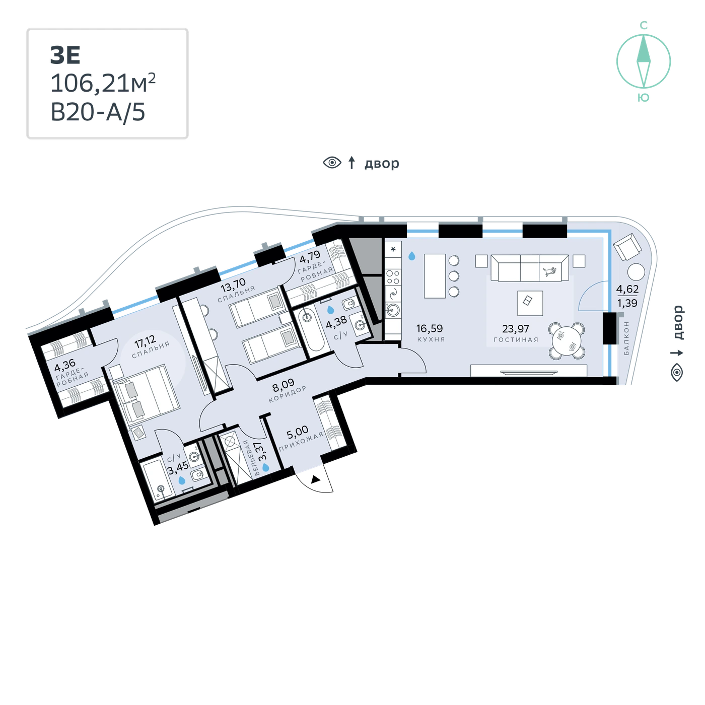 Планировка СберСити — квартал В20 106,21 м², В20_1_5