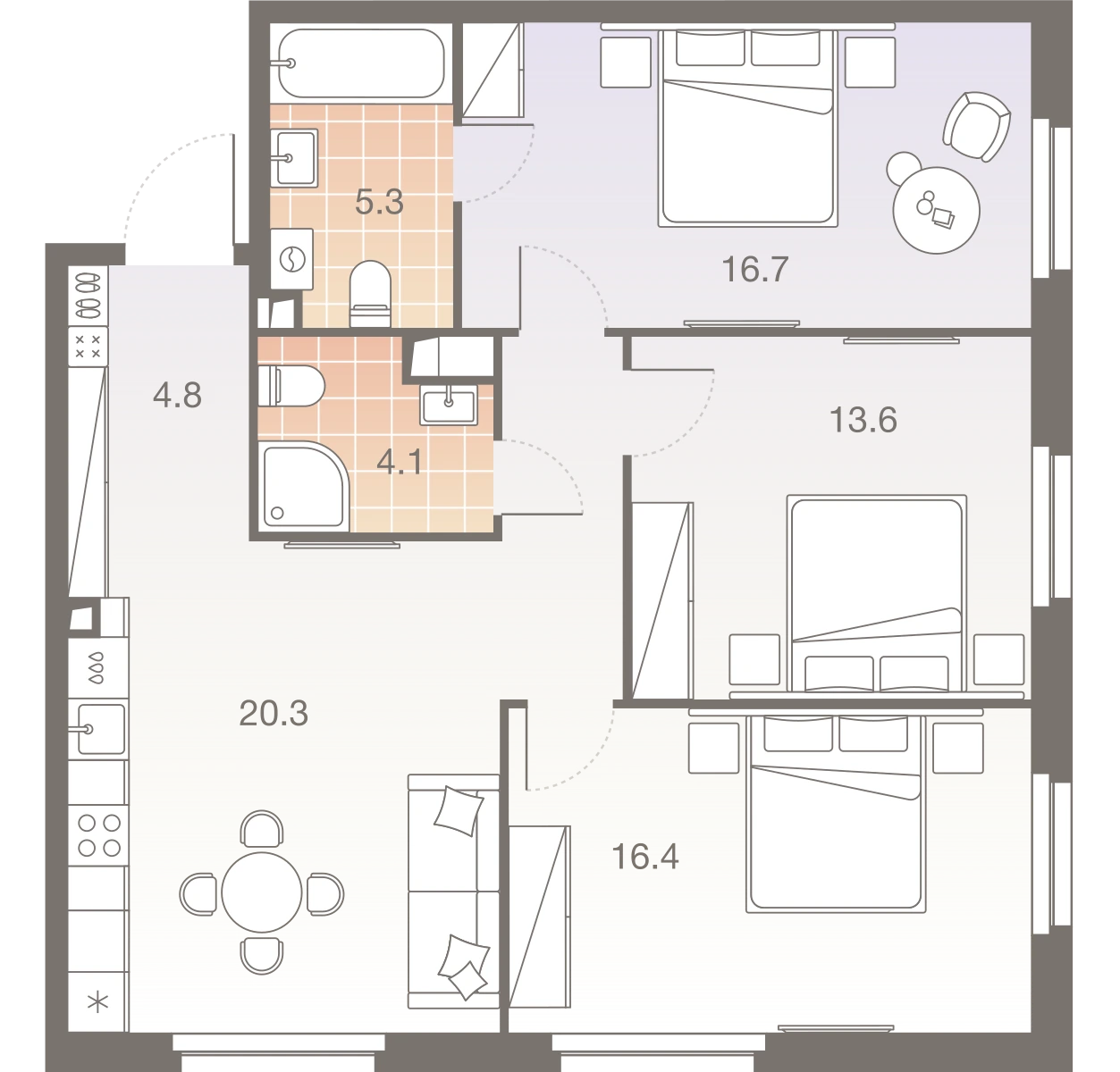 Планировка Твелв 85,6 м², TW-3-3-873