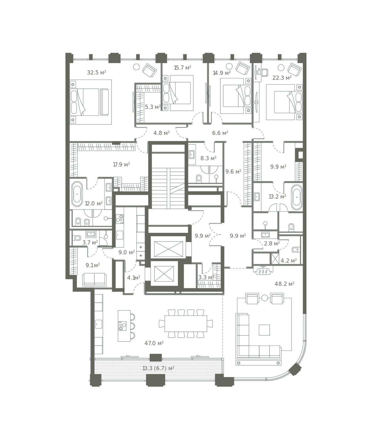Планировка Брусов 329,1 м², Резиденция №7