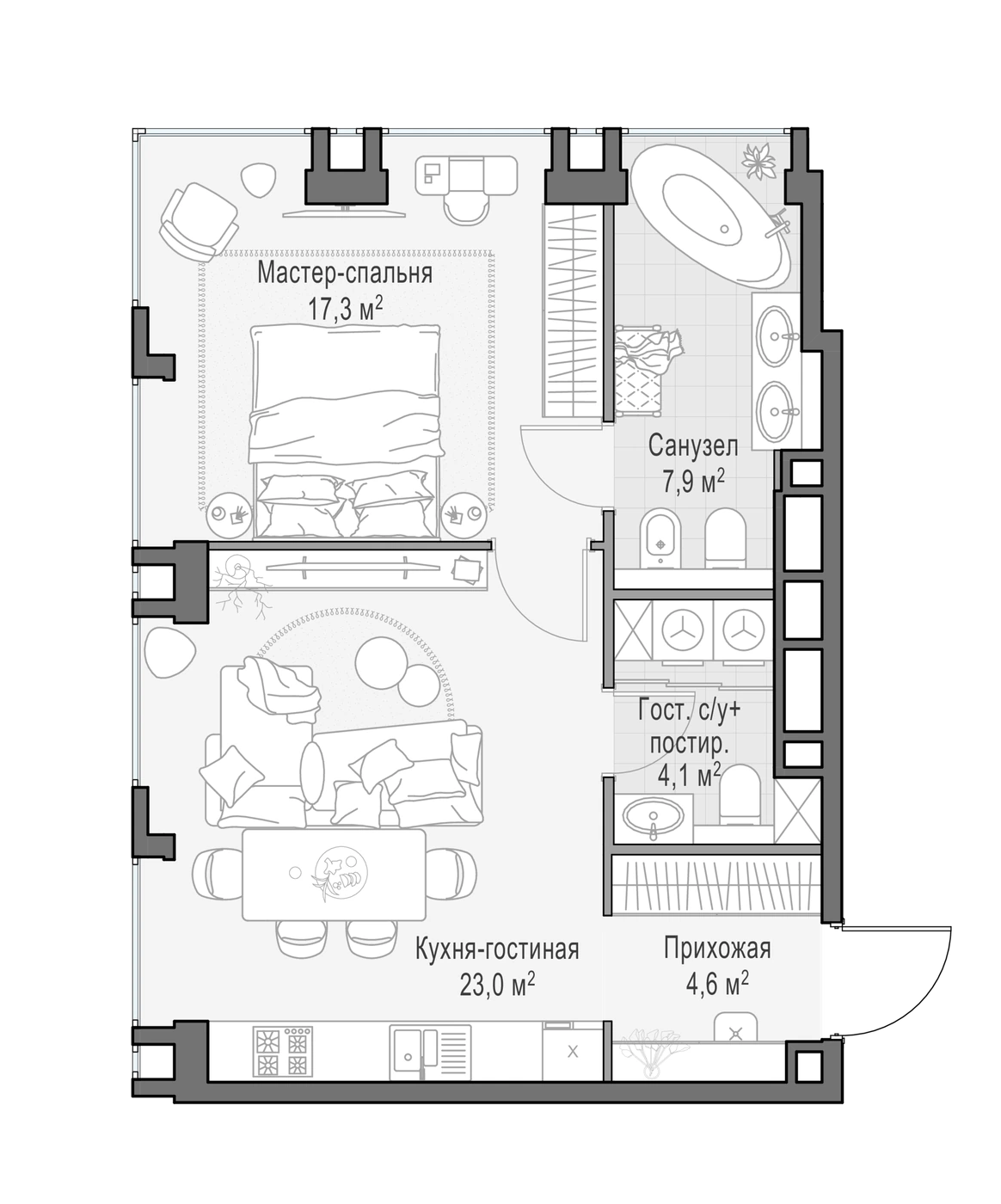 Планировка Квартал ЛайфТайм 56,7 м², №348