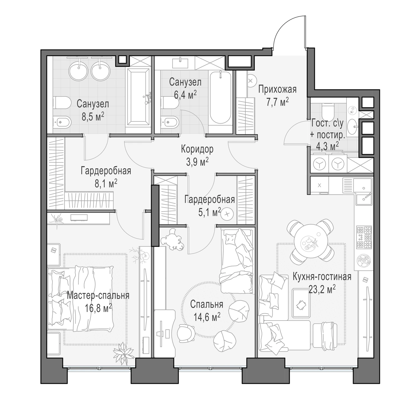 Планировка Квартал ЛайфТайм 99 м², №177