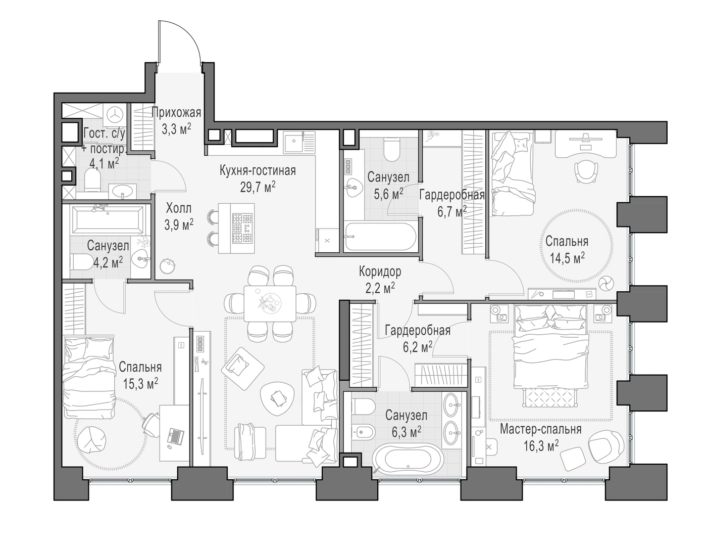 Планировка Квартал ЛайфТайм 119,1 м², №176