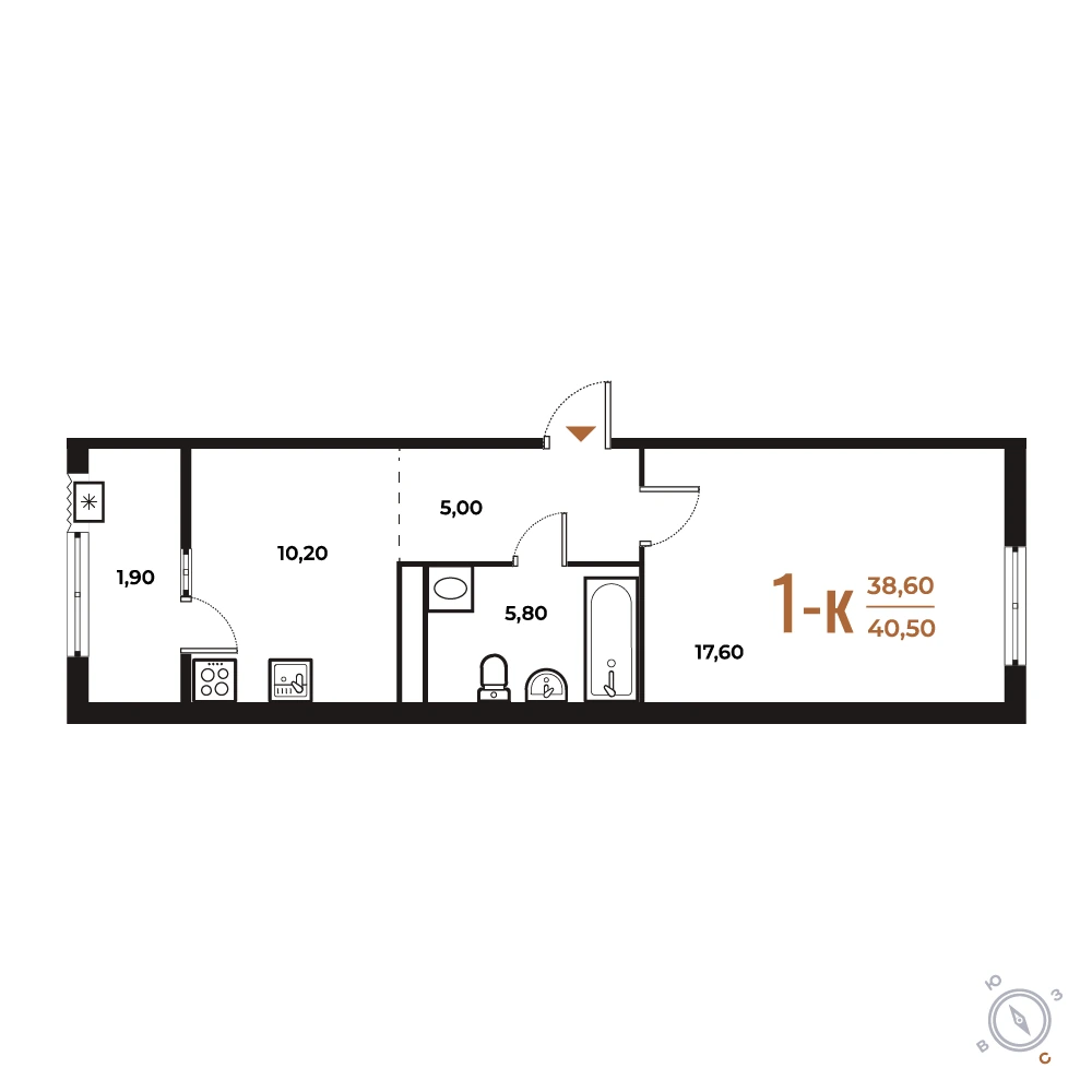 Планировка Новое Летово 40,5 м², Корпус 1 · №147