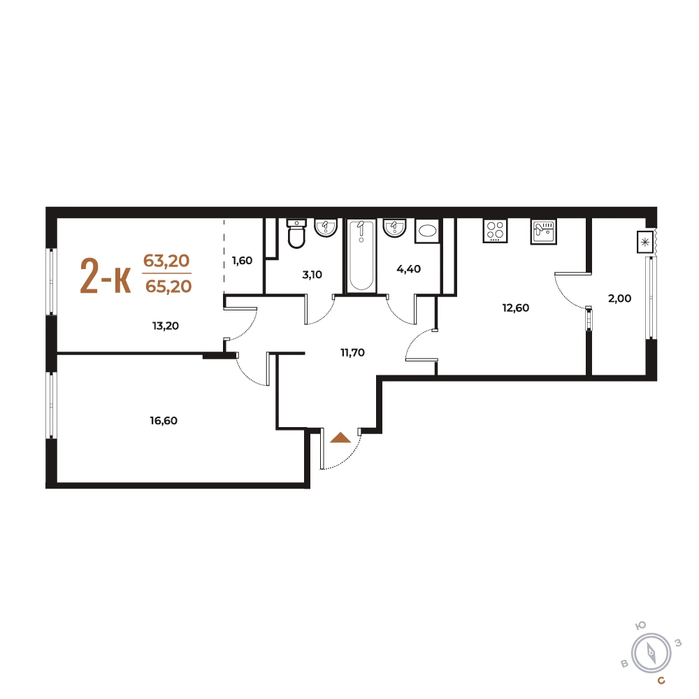 Планировка Новое Летово 65,2 м², Корпус 3 · №646