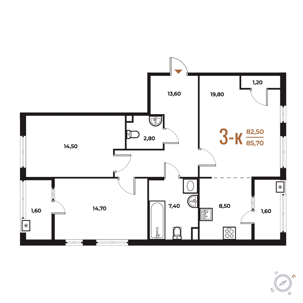 Планировка Новое Летово 85,7 м², Корпус 1 · №1