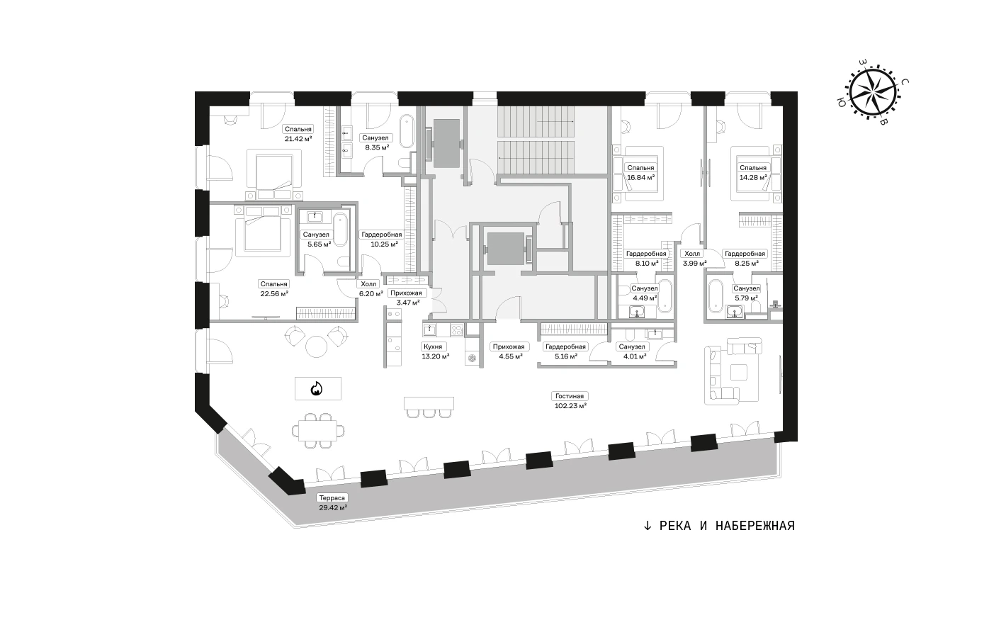 Планировка Первый на Красном 278 м², Корпус А · пентхаус278м²