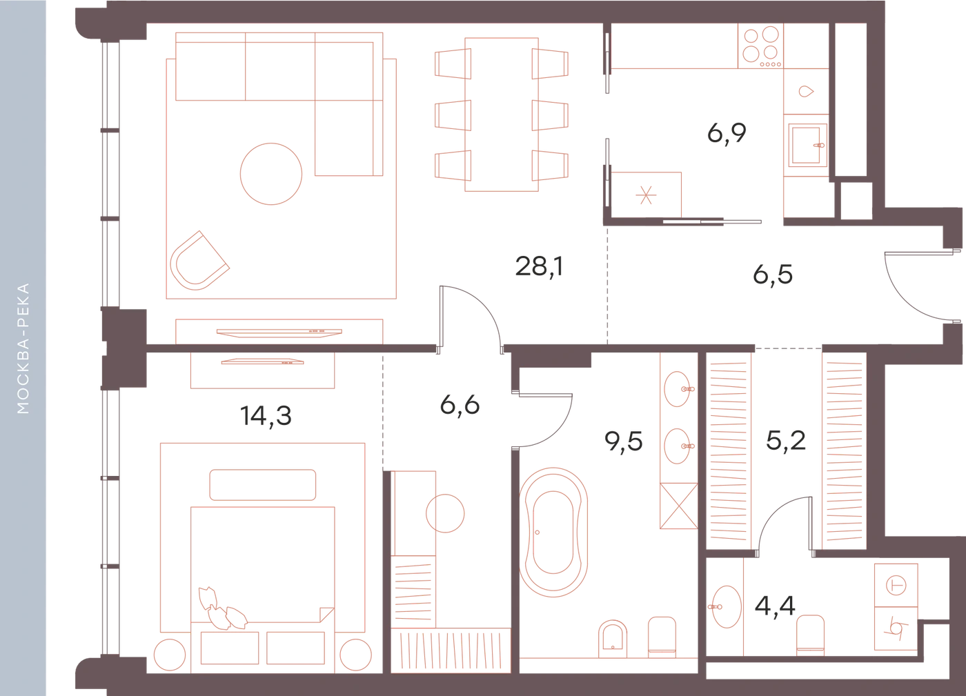 Планировка Саввинская 27 81,5 м², №1-5