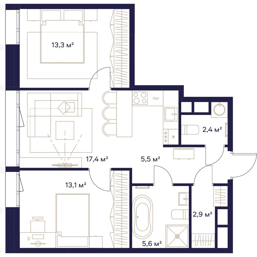Планировка Союз 60,7 м², №33