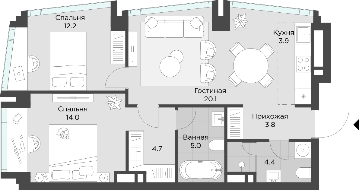 Планировка Ахед 68,4 м², 65