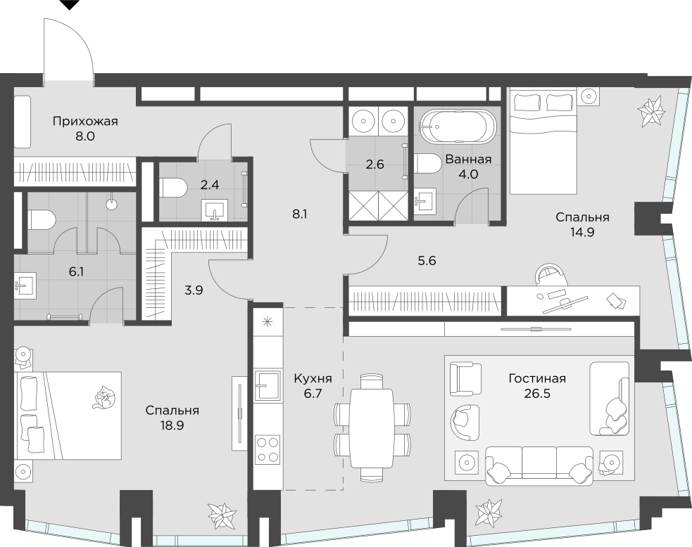 Планировка Ахед 107,7 м², 3