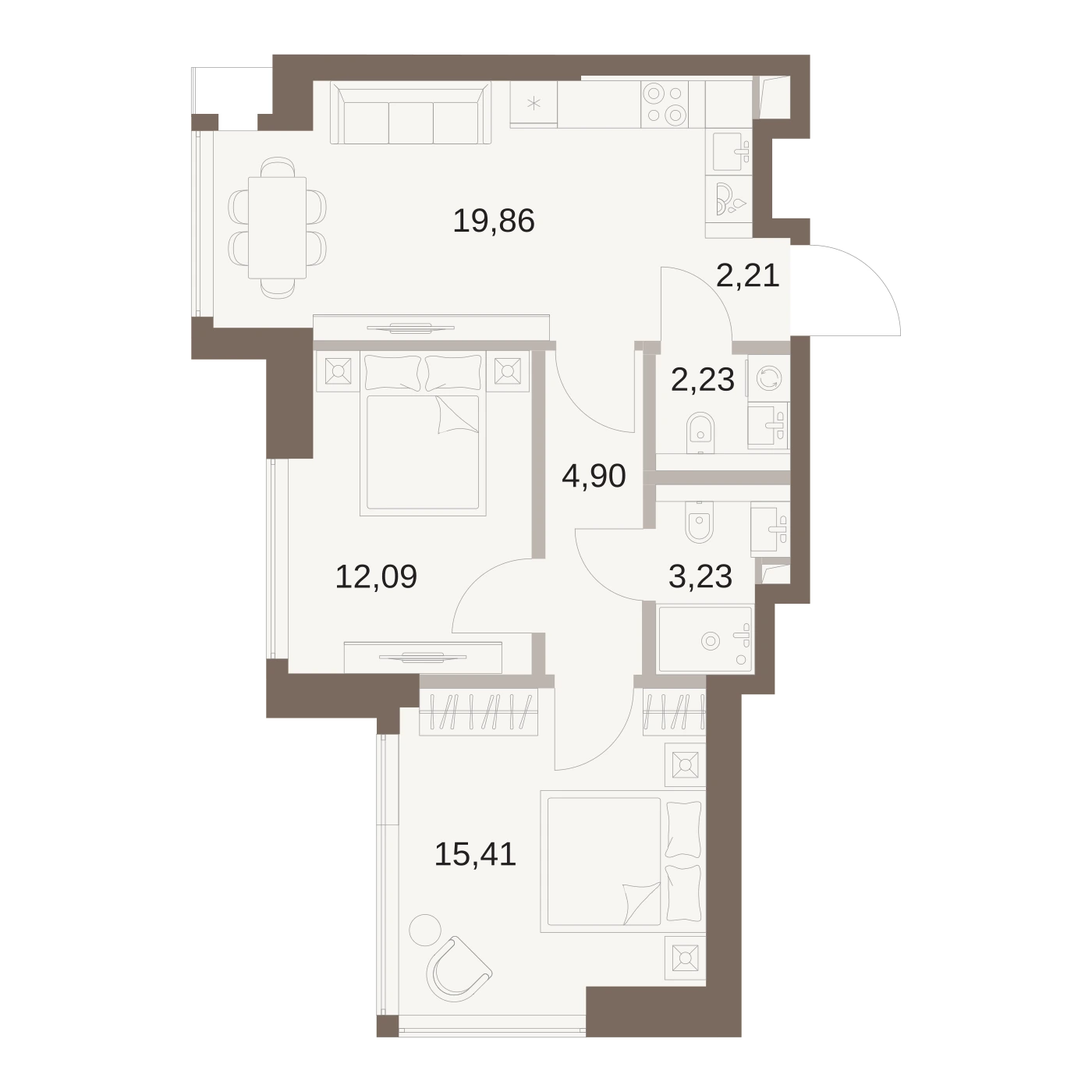Планировка Файв Тауэрс 59,93 м², 398