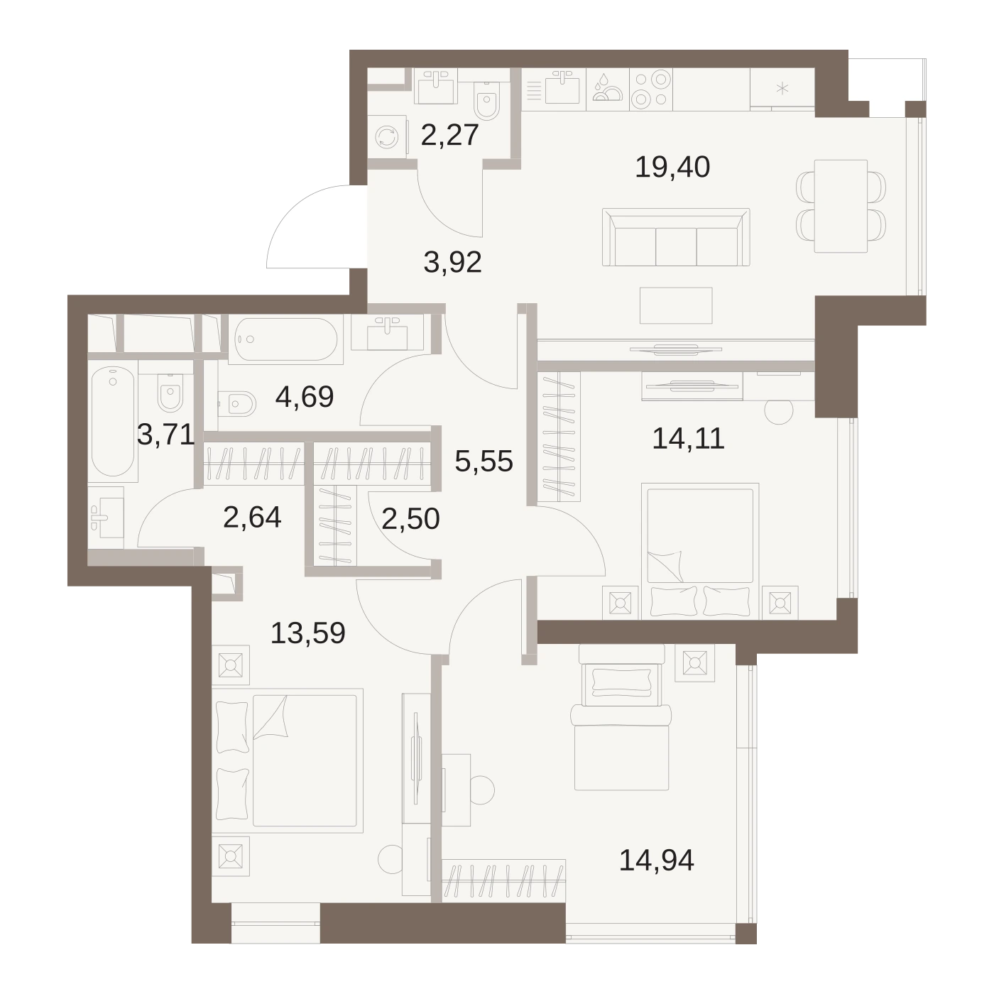 Планировка Файв Тауэрс 87,32 м², 510
