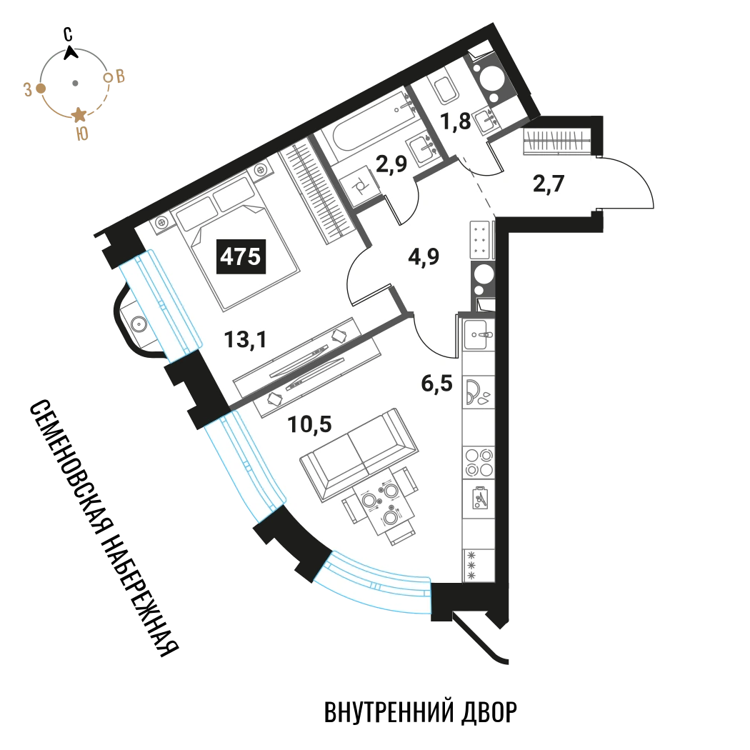 Планировка Интеллигент 42,4 м², 475