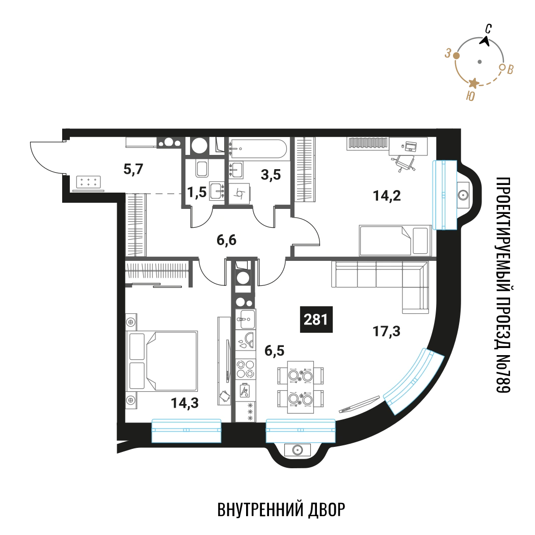 Планировка Интеллигент 69,6 м², 281
