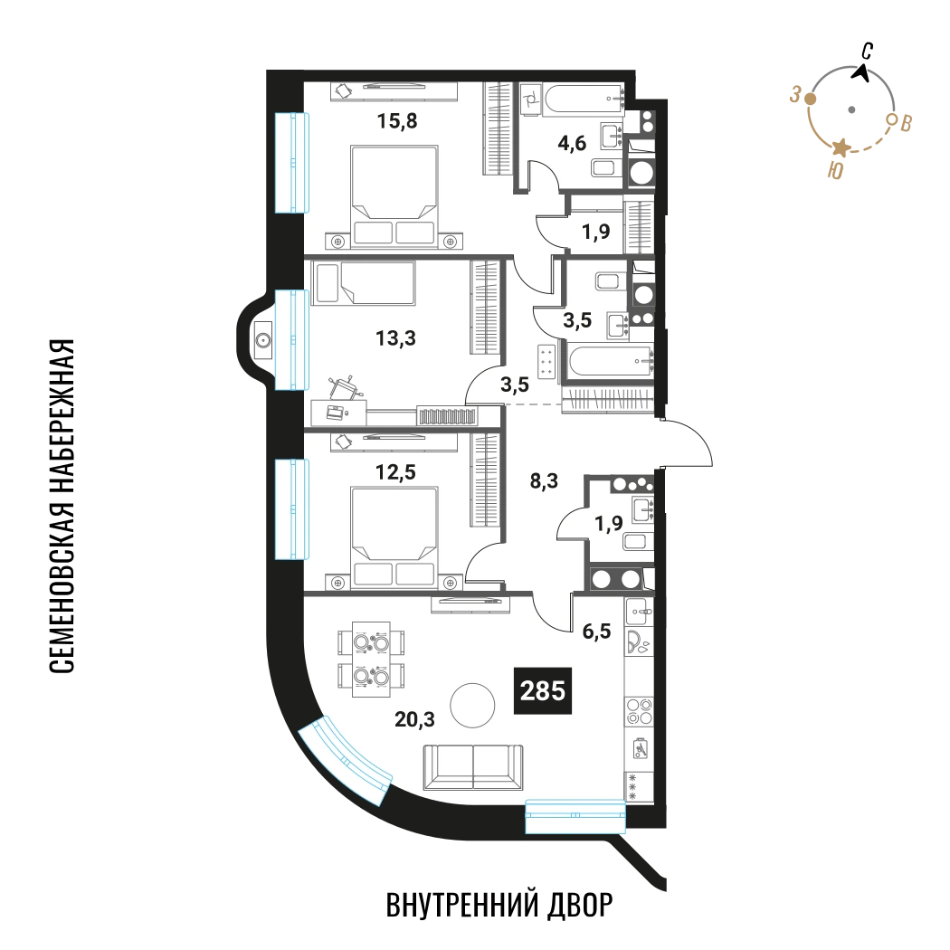 Планировка Интеллигент 92,1 м², 285