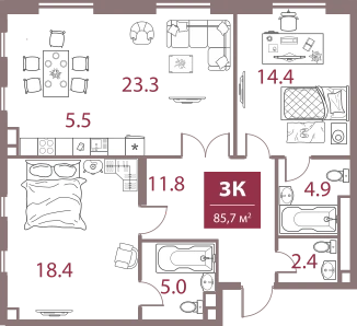 Планировка Легаси 85,7 м², 303