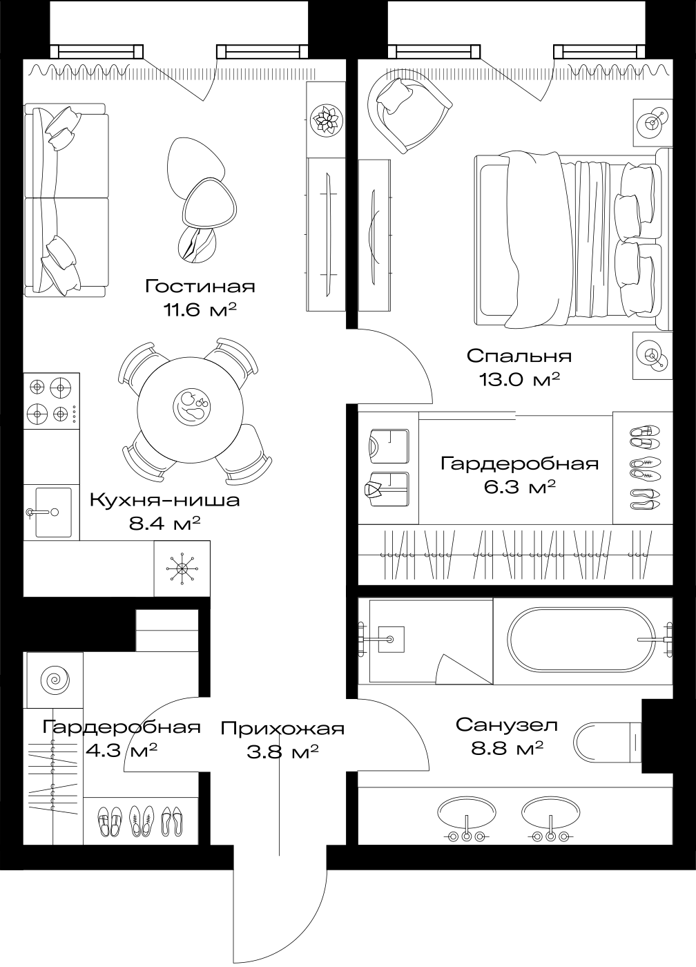 Планировка ОПУС 56,2 м², 3