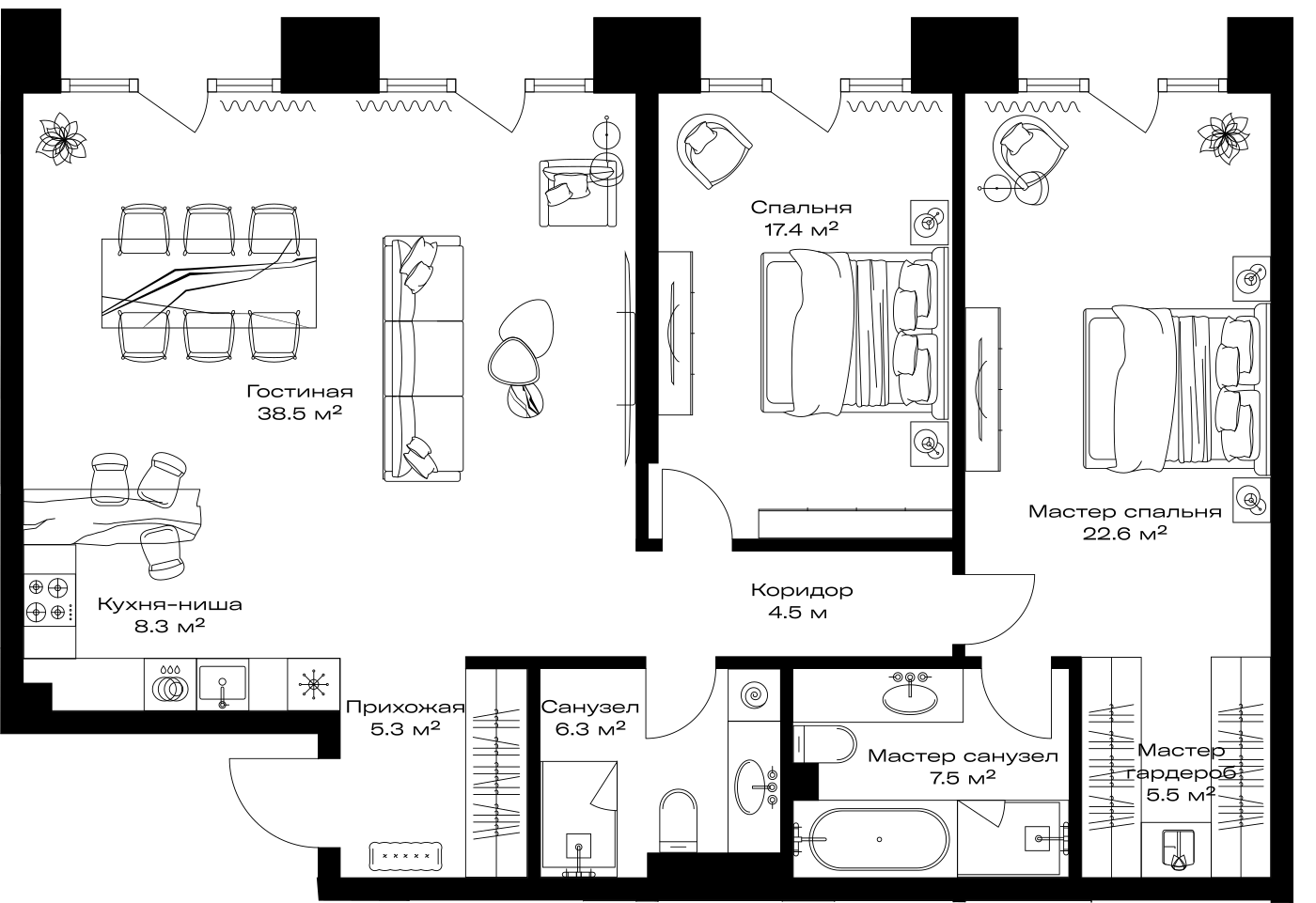Планировка ОПУС 115,9 м², 143
