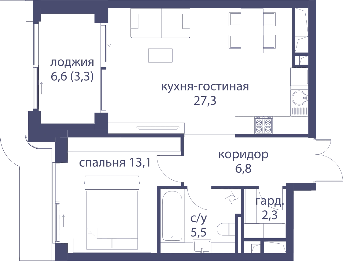Планировка Река 58,3 м², 112