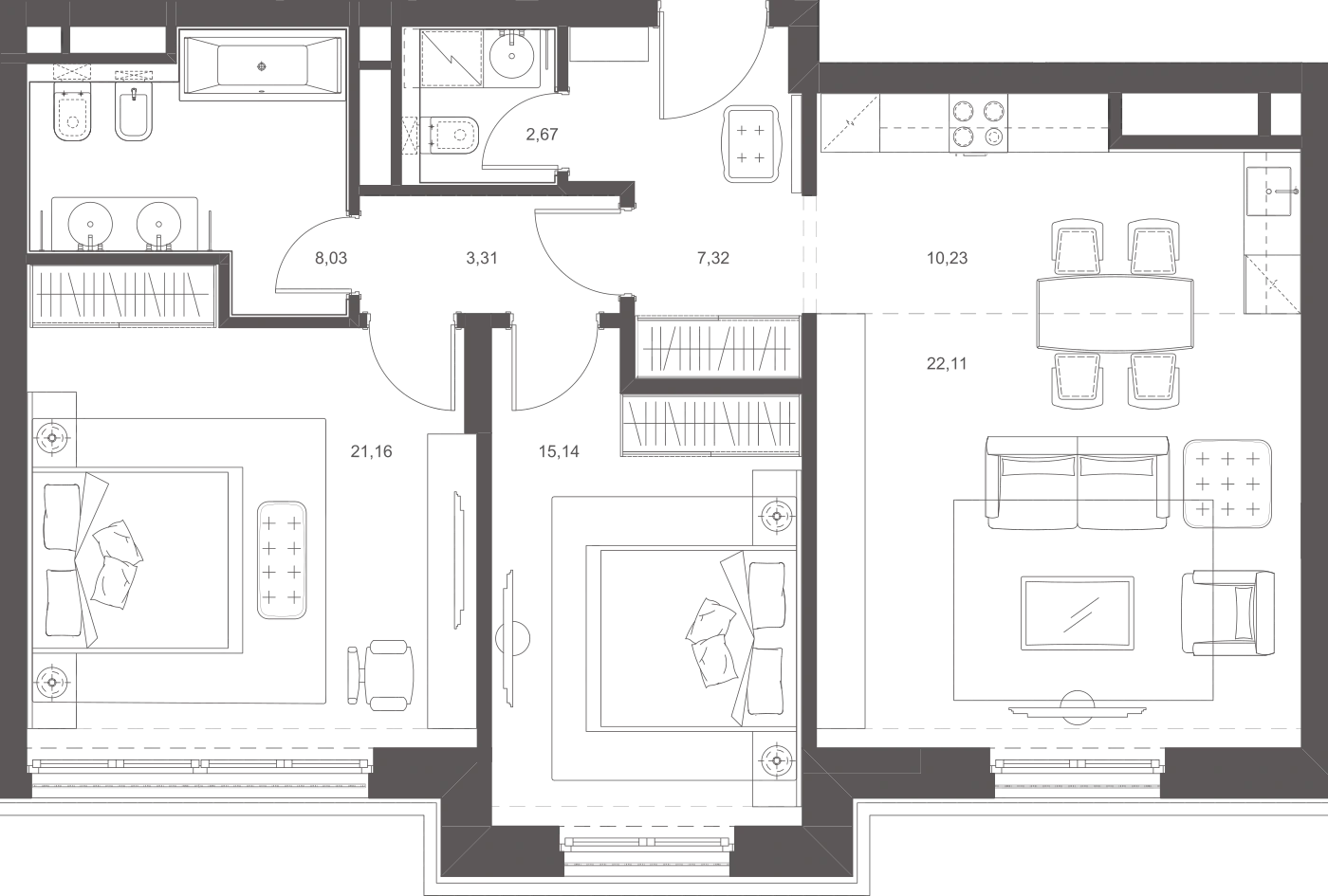 Планировка Русские Сезоны 89,97 м², 6б.3.2