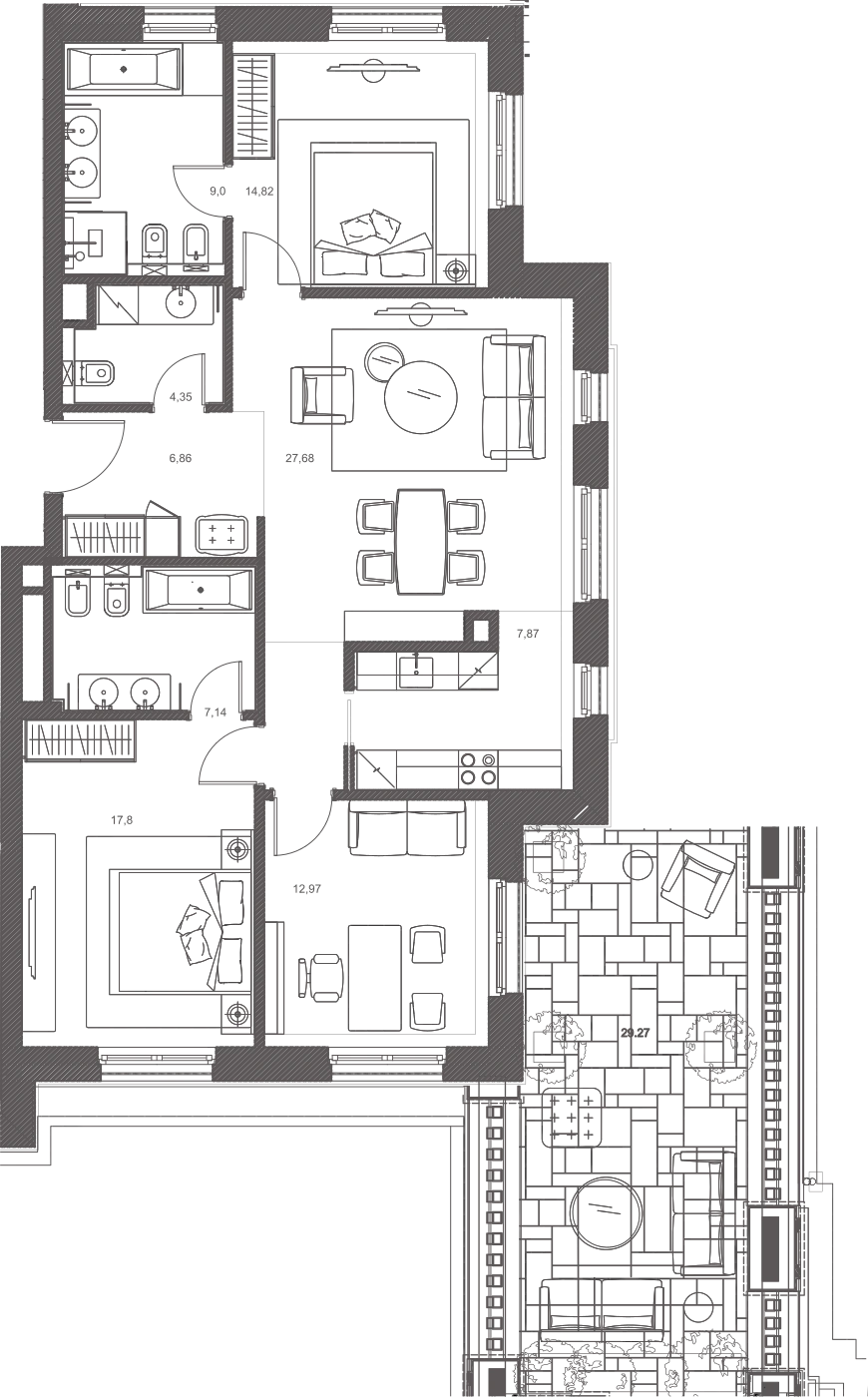 Планировка Русские Сезоны 108,49 м², 4.3.1