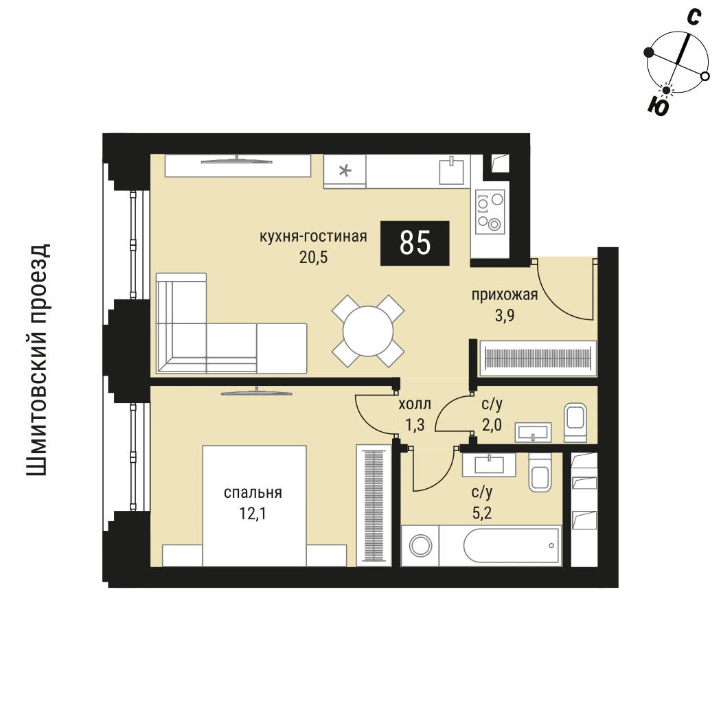Планировка Шелепиха 45,6 м², 85