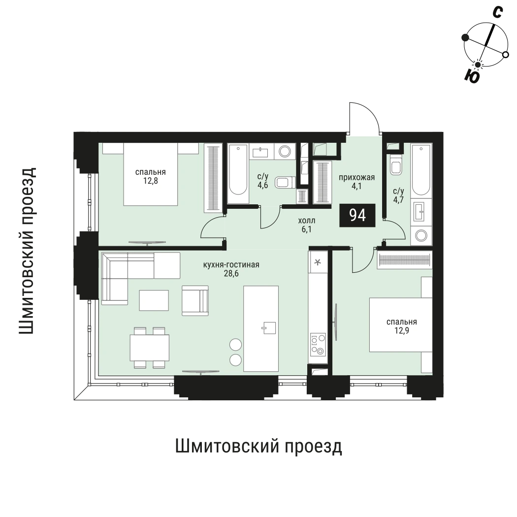 Планировка Шелепиха 76,3 м², 94