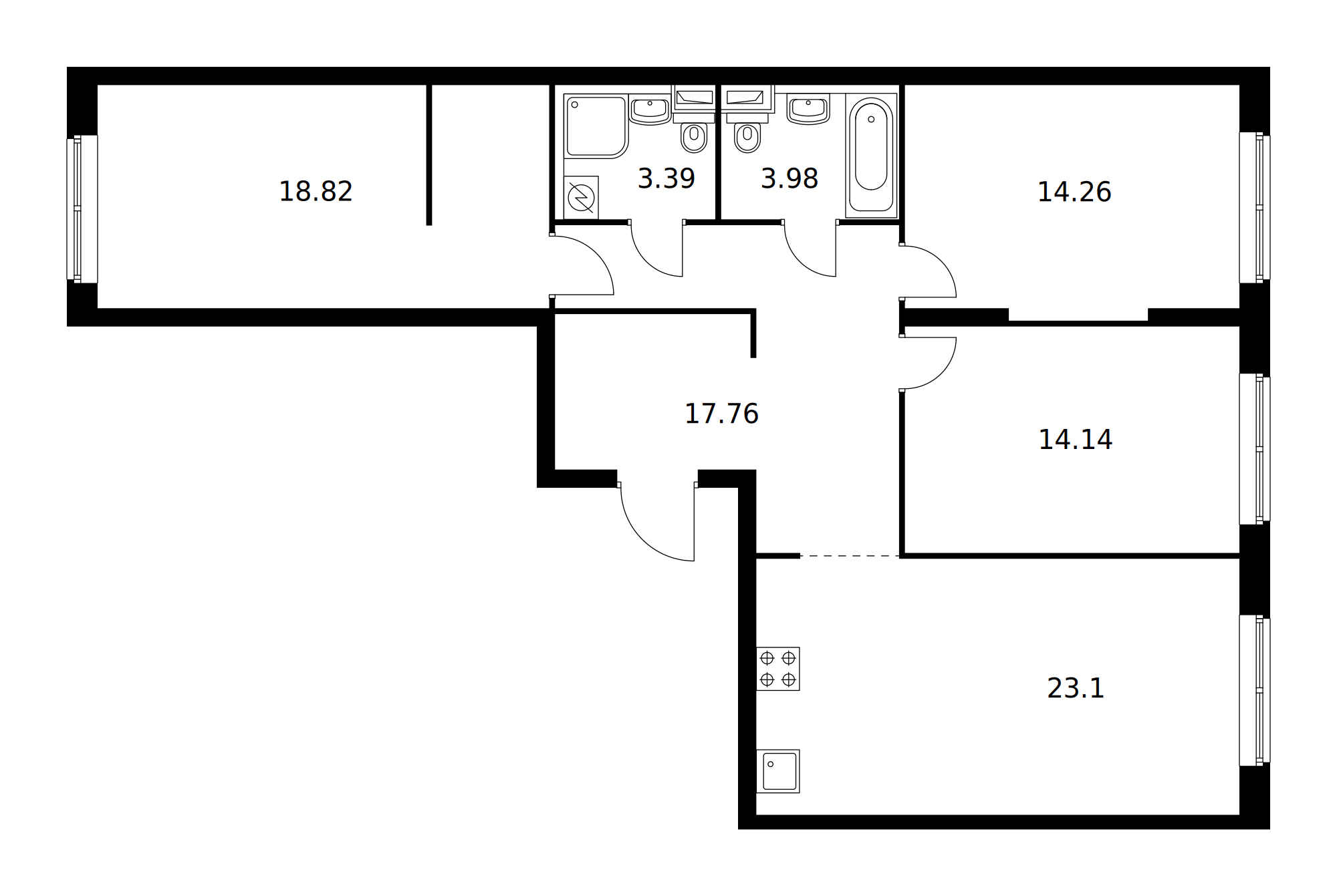 Планировка Грин парк: 95,45 м²