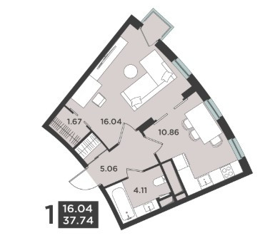 Планировка Лефорт, корпус 3: 37,74 м²