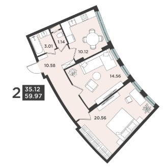 Планировка Лефорт, корпус 3: 59,97 м²