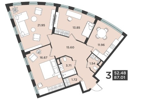 Планировка Лефорт, корпус 3: 87,01 м²