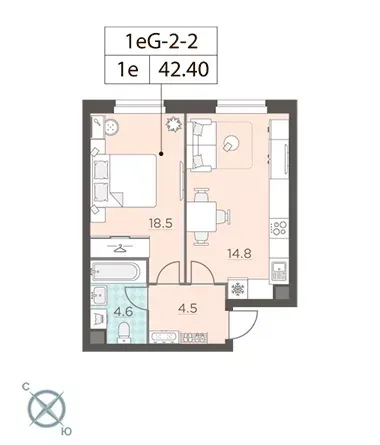 Планировка Ленинградка 58: 42,4 м²