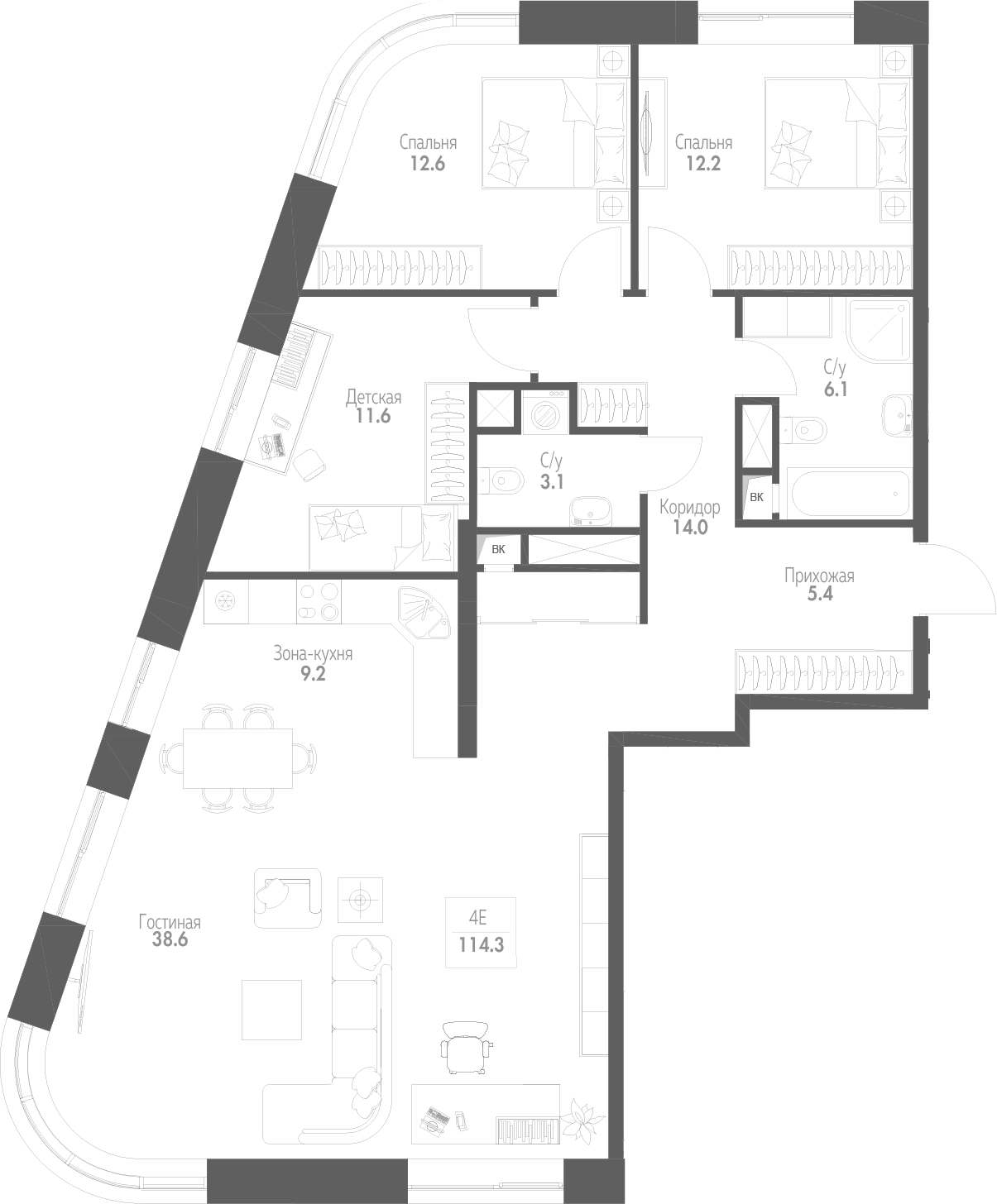 Планировка Monodom Family: 114,3 м²