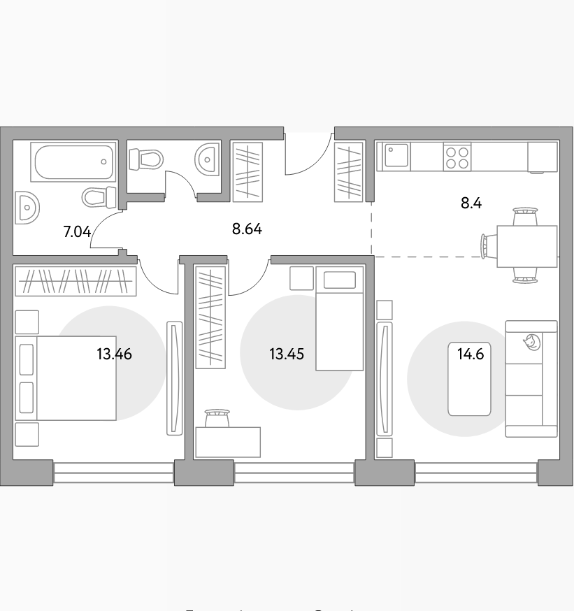 Выбранная планировка 65,59 м²
