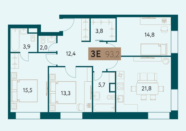 Планировка Настоящее: 93,2 м²