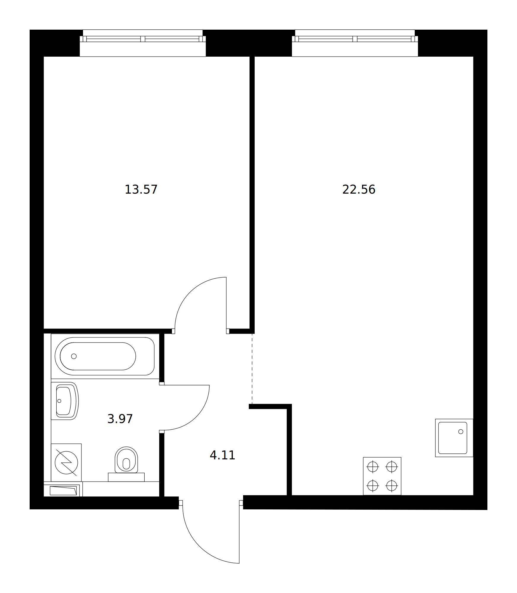 Планировка Вангарден: 44,21 м²