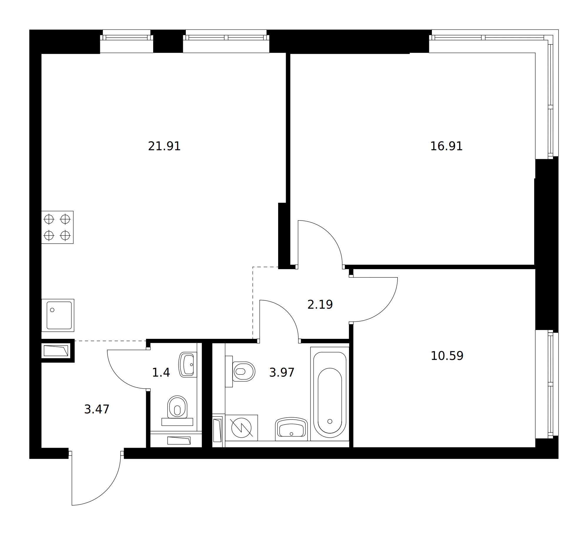 Планировка Вангарден: 60,44 м²