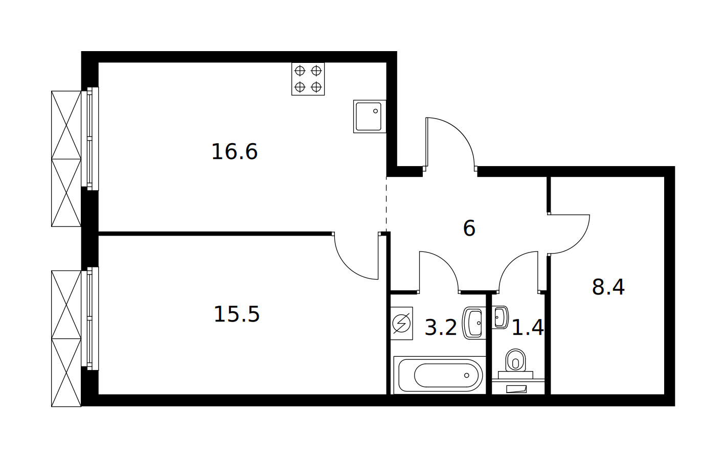 Планировка Западный порт: 51,1 м²